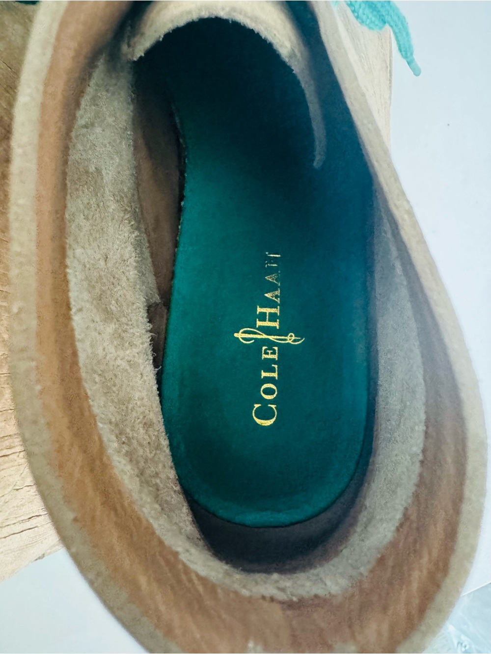 EUC Cole Haan Nike Air Leather Desert Chukka Boots Taupe Tan Turquoise US 10.5B - Picture 8 of 11
